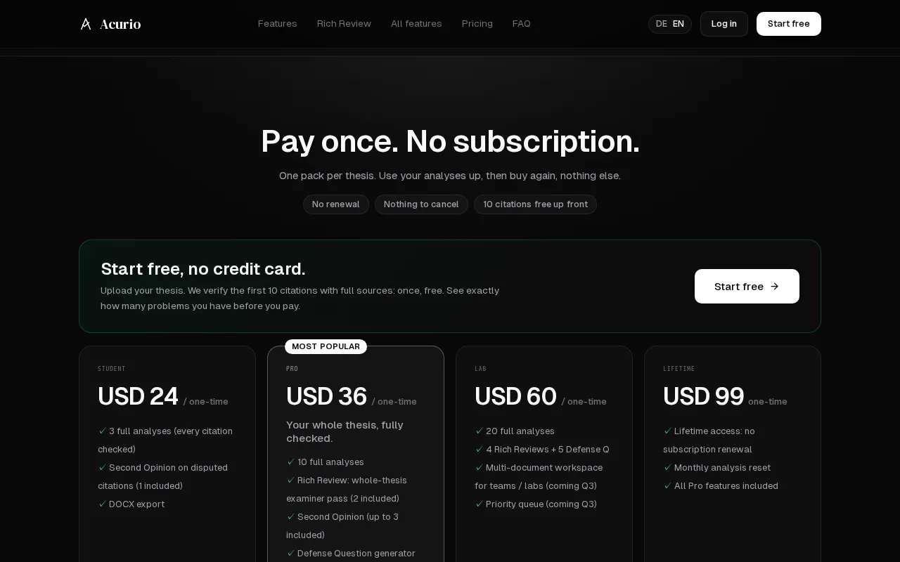Acurio — pricing page