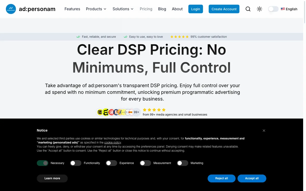 ad:personam Self Serve DSP — pricing page