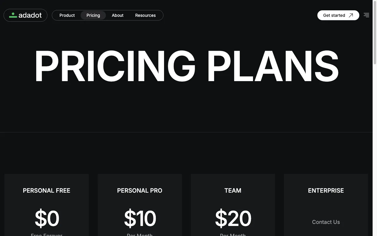 Adadot for Developers — pricing page