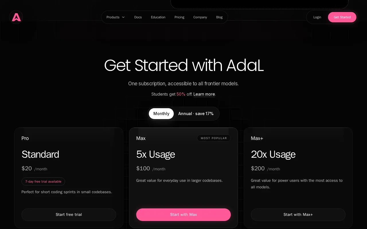 AdaL — pricing page