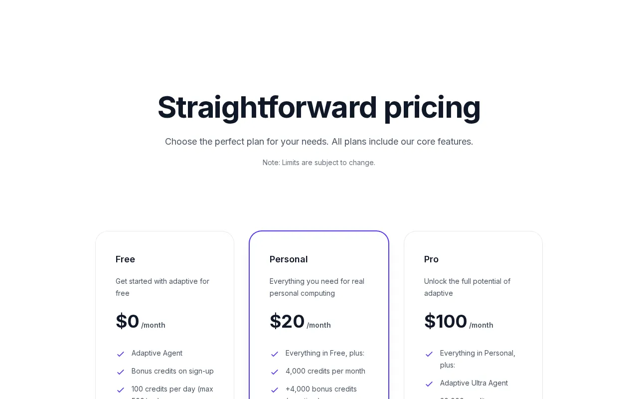 Adaptive AI — pricing page
