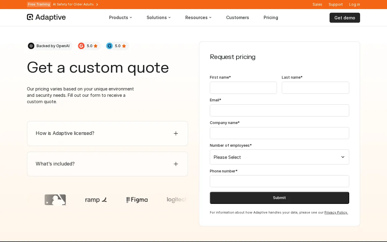 Adaptive Security — pricing page