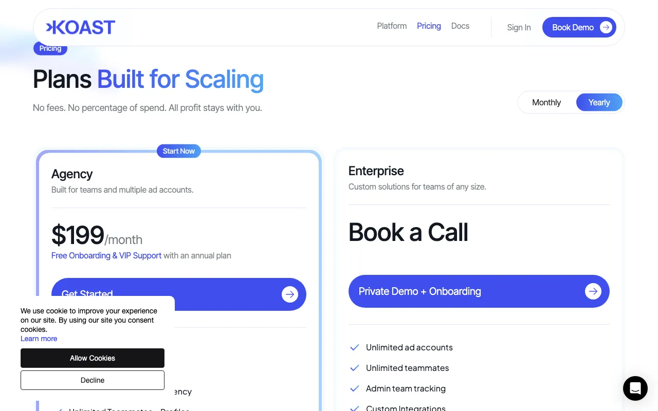 Koast — pricing page