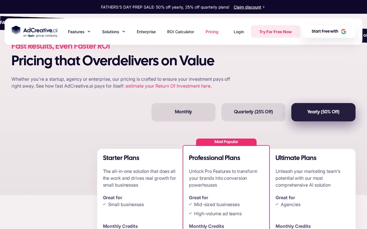 Adcreative — pricing page