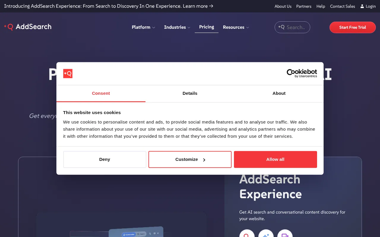 Addsearch — pricing page
