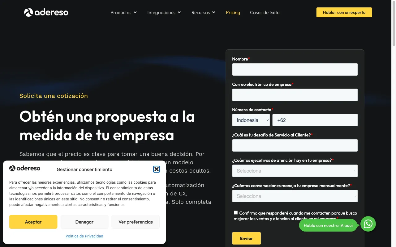 Adereso — pricing page