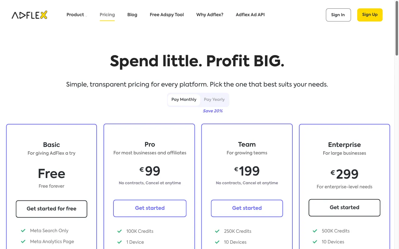 Adflex Ad Intelligence — pricing page
