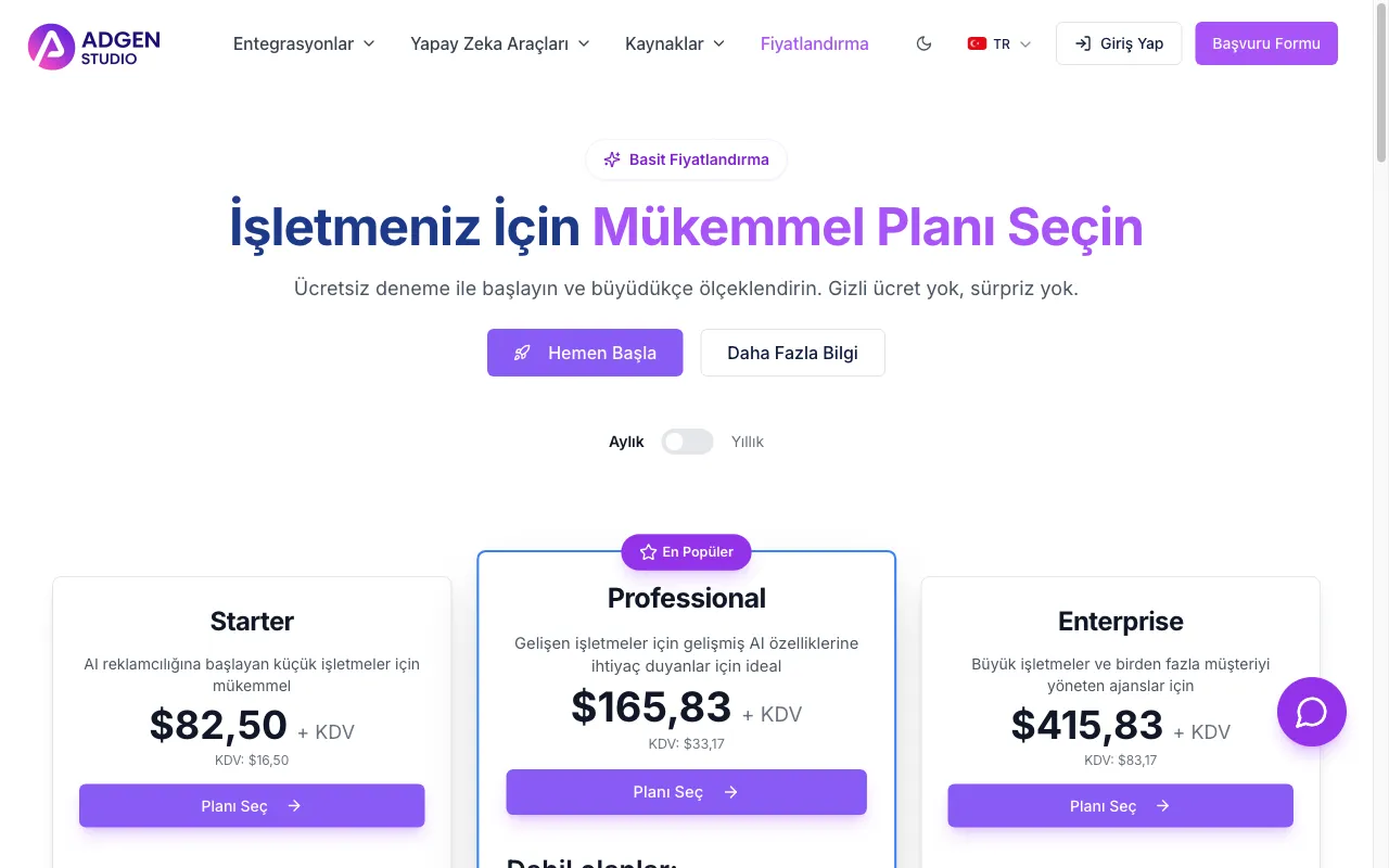 Adgen Studio — pricing page
