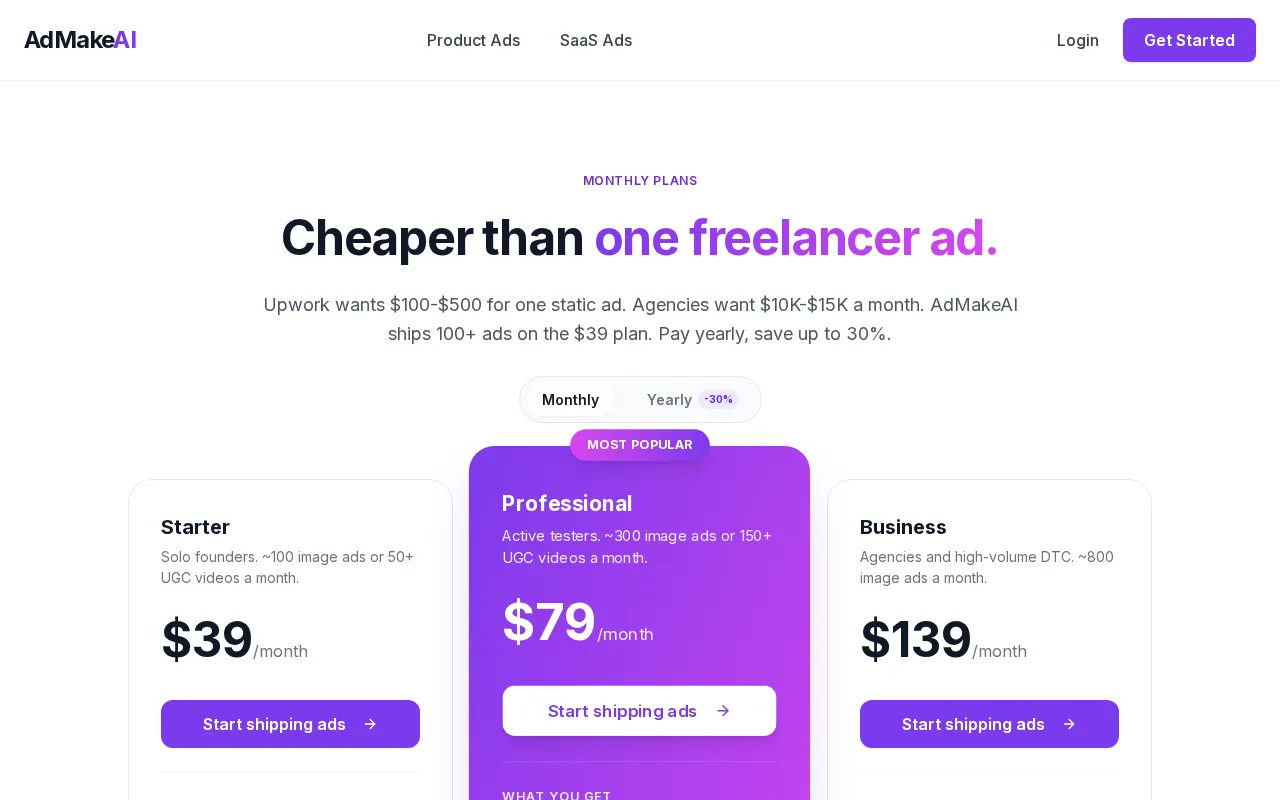 AdMakeAI — pricing page