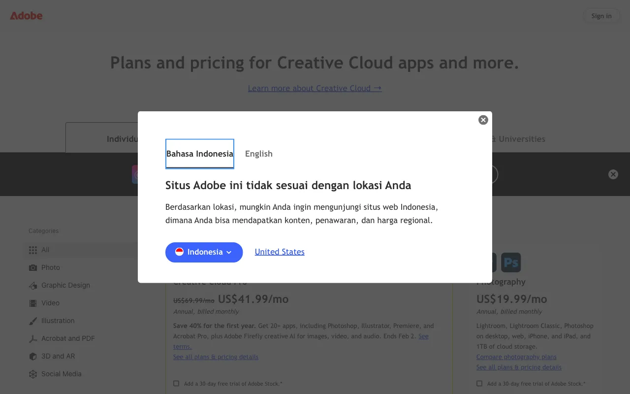 Adobe Podcast — pricing page