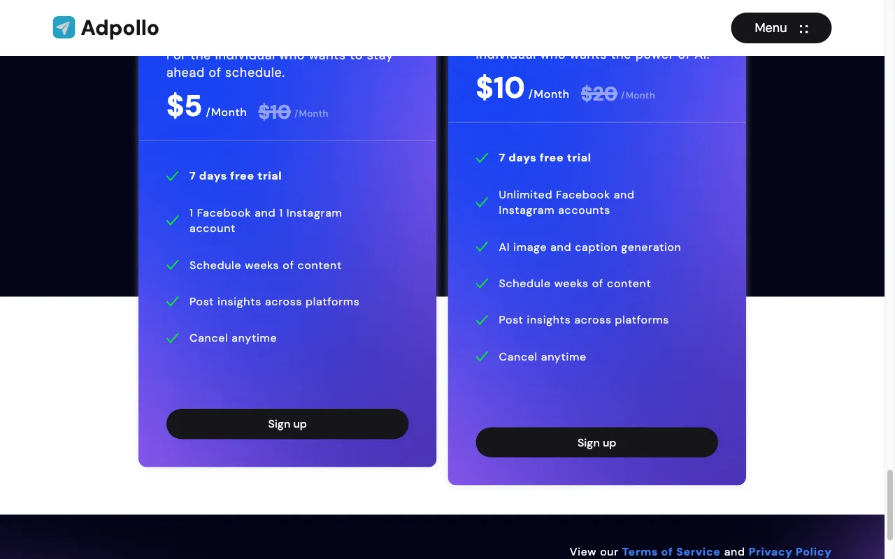 Adpollo — pricing page
