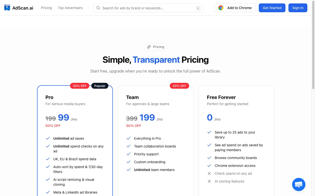 AdScan.ai — pricing page