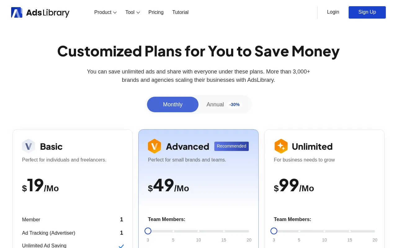 AdsLibrary — pricing page