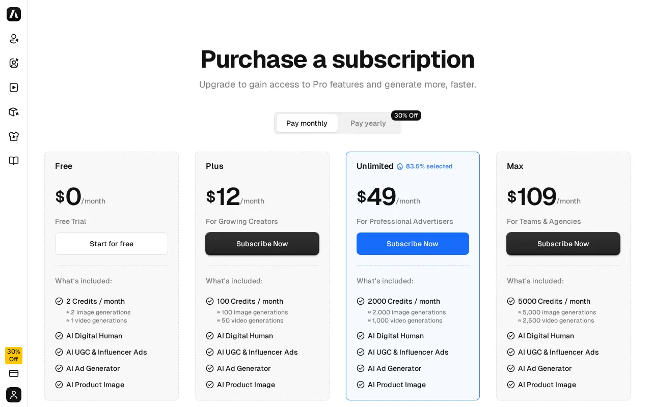 AdsMaker.ai — pricing page