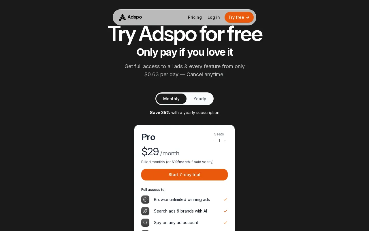 Adspo — pricing page