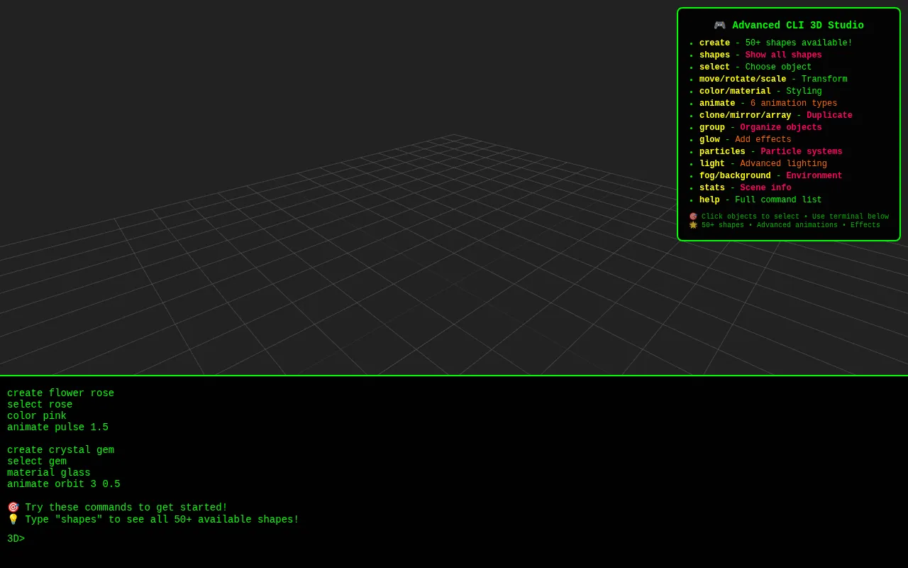 Advanced CLI 3D Modeling Studio — preview screenshot