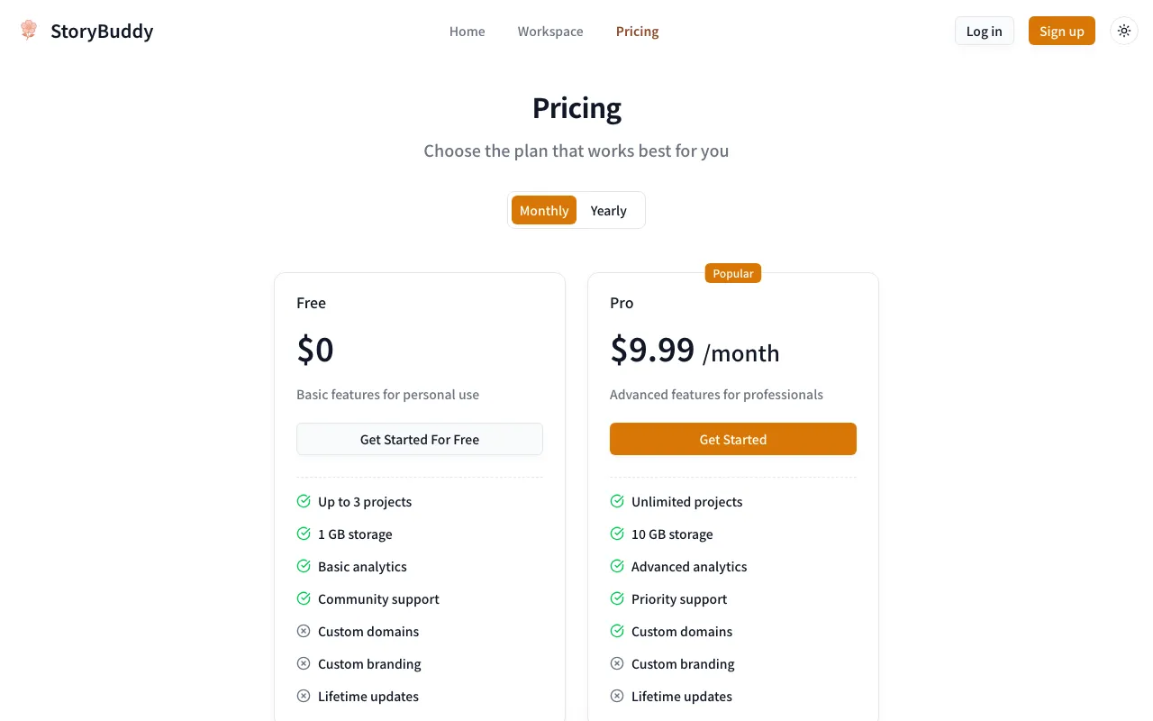 StoryBuddy — pricing page