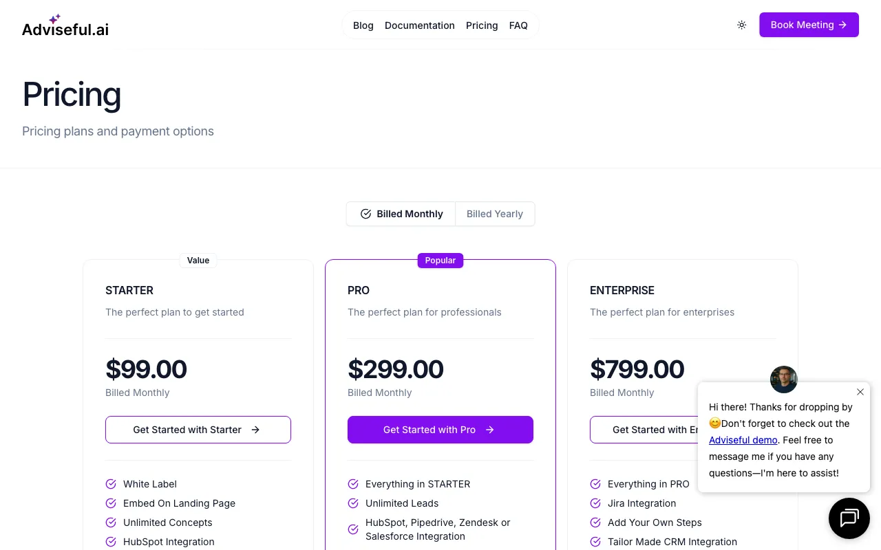 Adviseful — pricing page