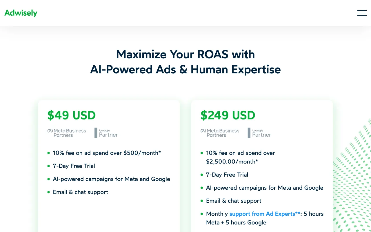 adwisely.com — pricing page
