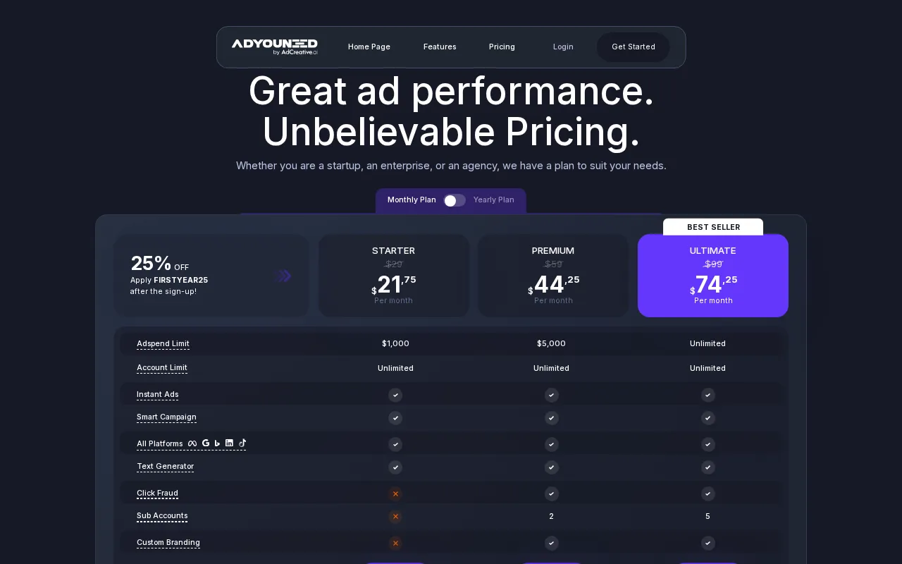 ADYOUNEED — pricing page