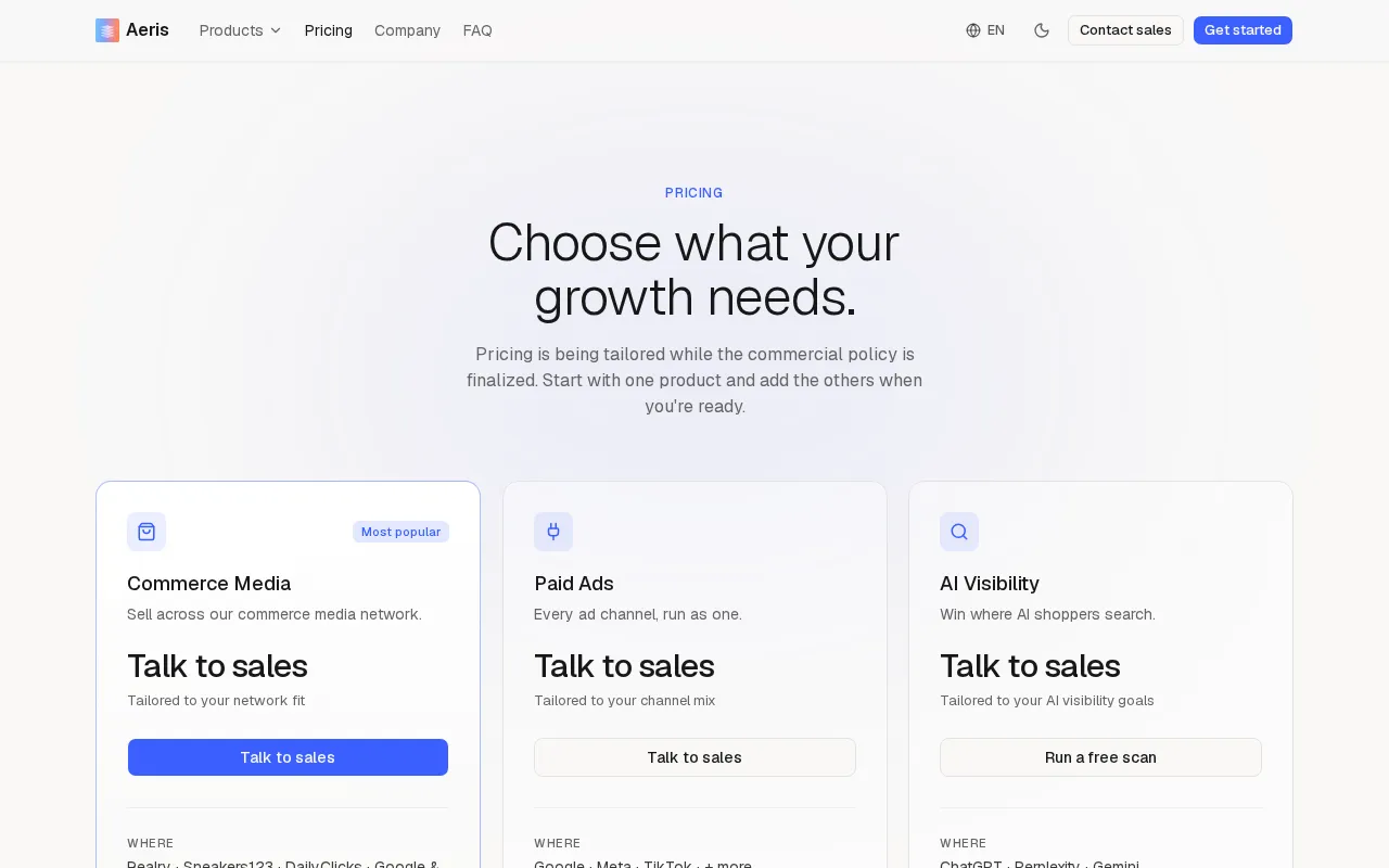 Aeris — pricing page