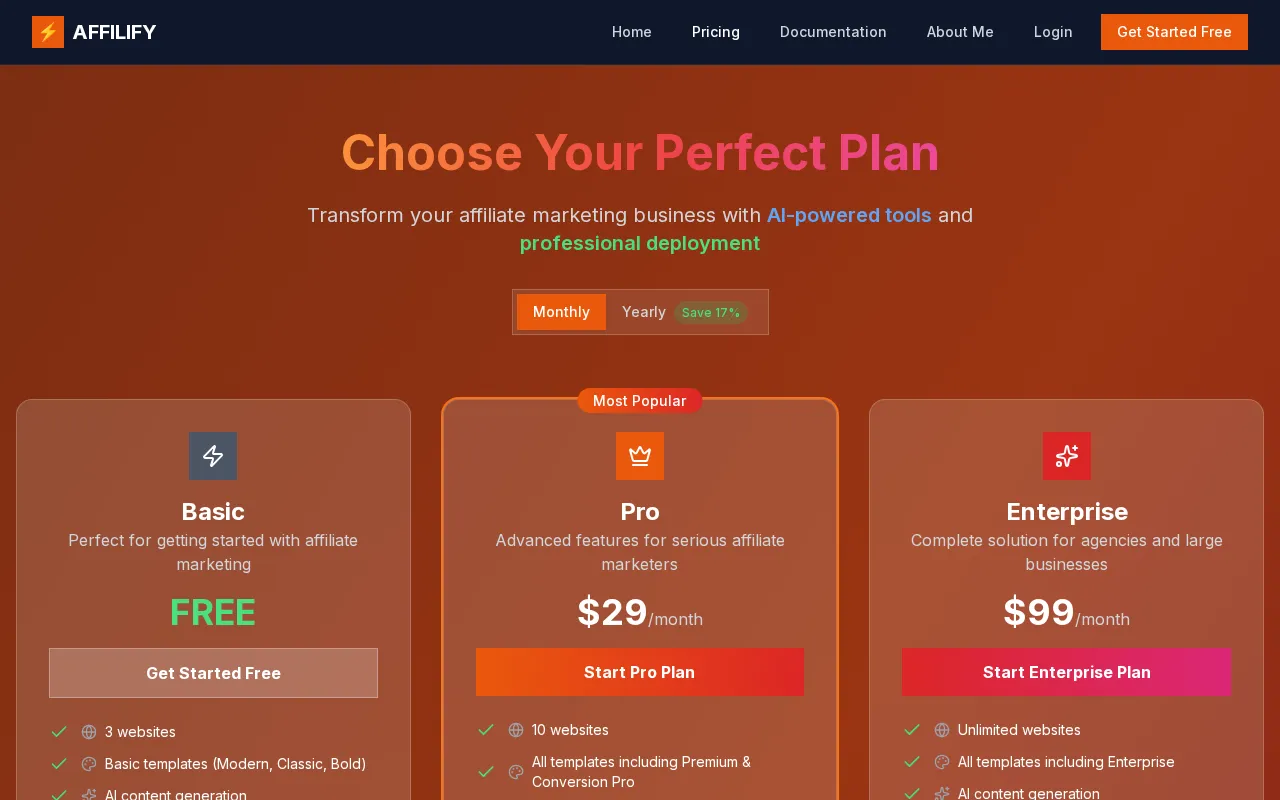AFFILIFY — pricing page