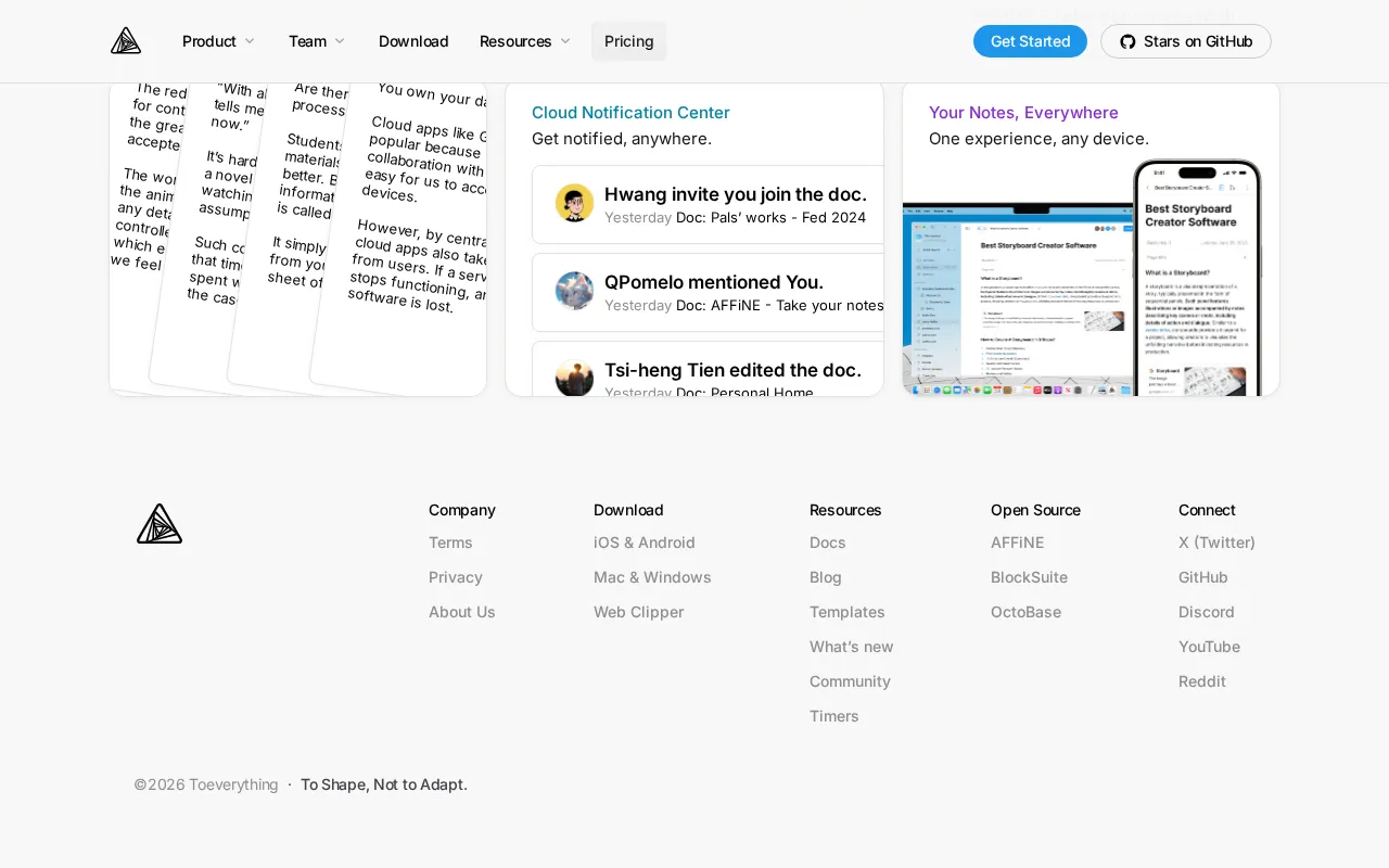 AFFiNE — pricing page