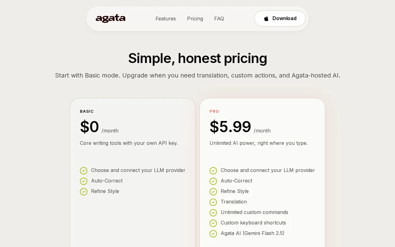 Agata — pricing page
