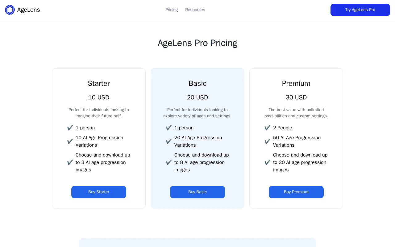 Agelens — pricing page