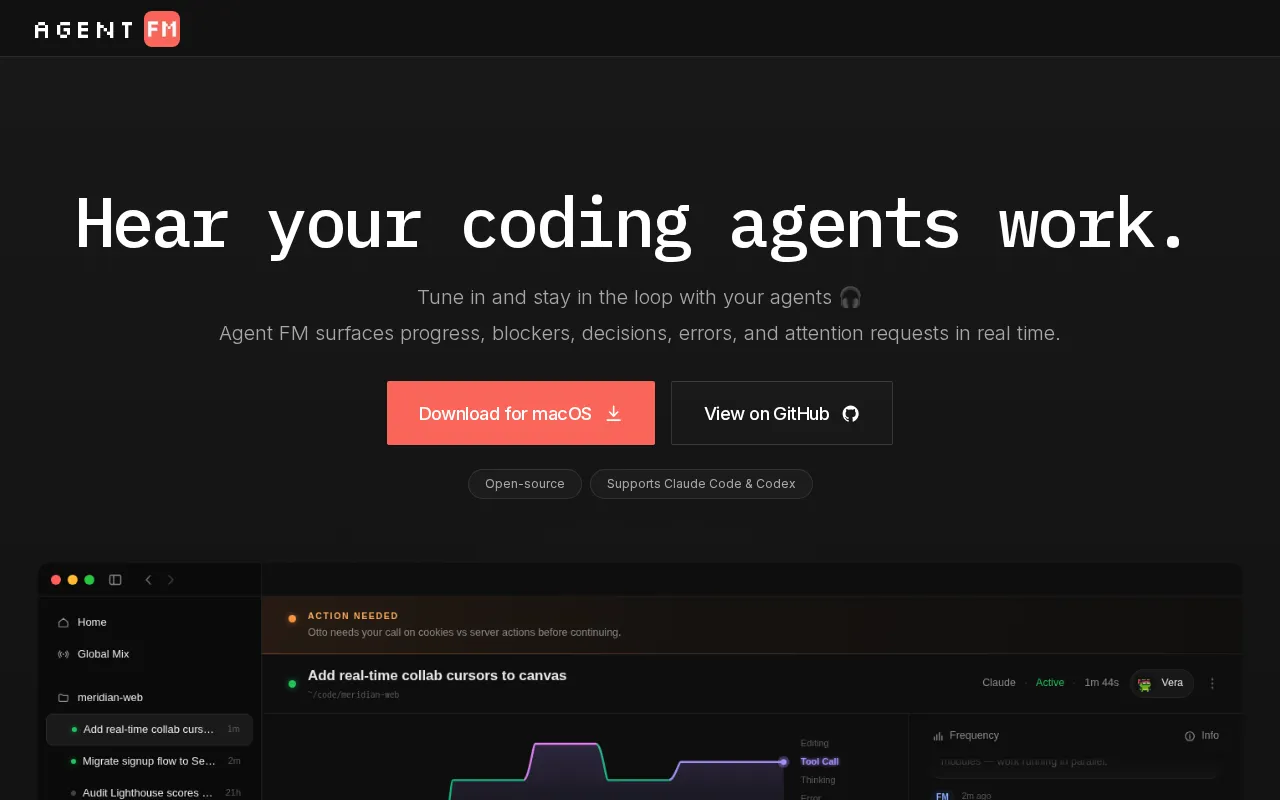Agent FM for Claude Code & Codex — preview screenshot