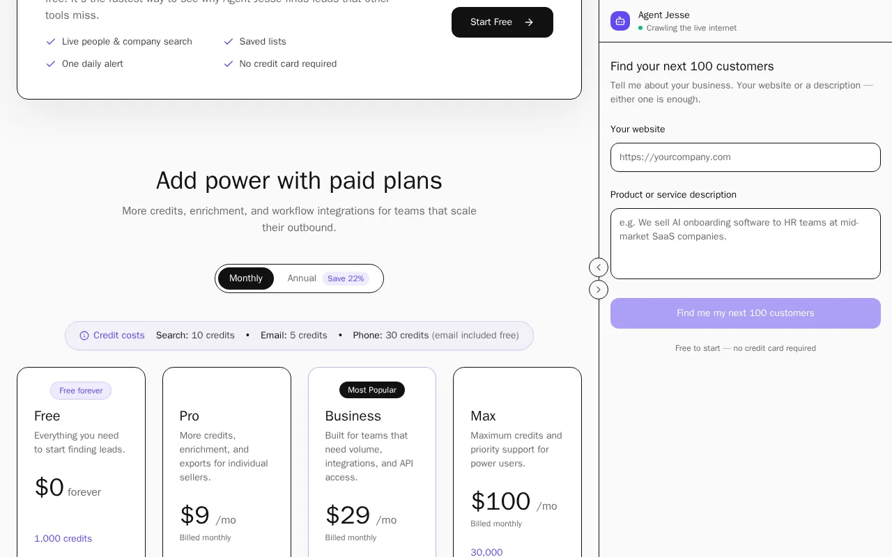 Agent Jesse — pricing page