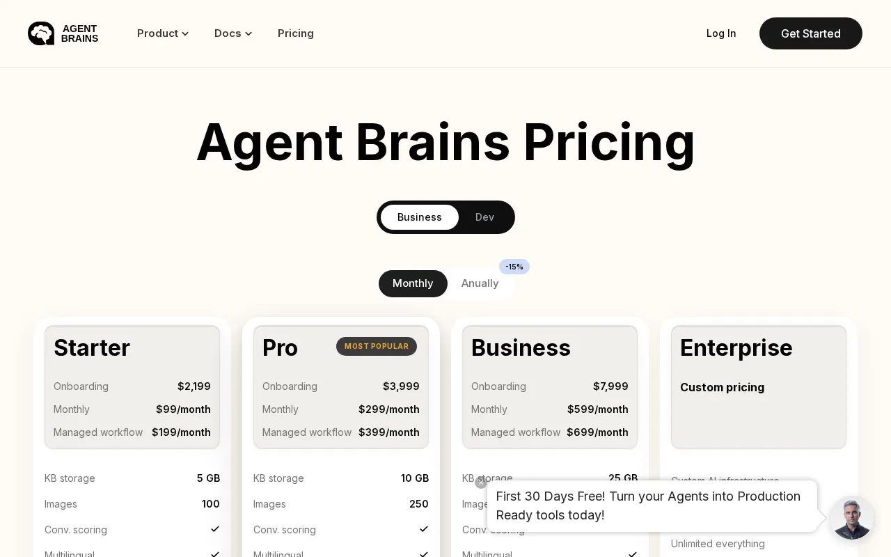 AgentBrains — pricing page