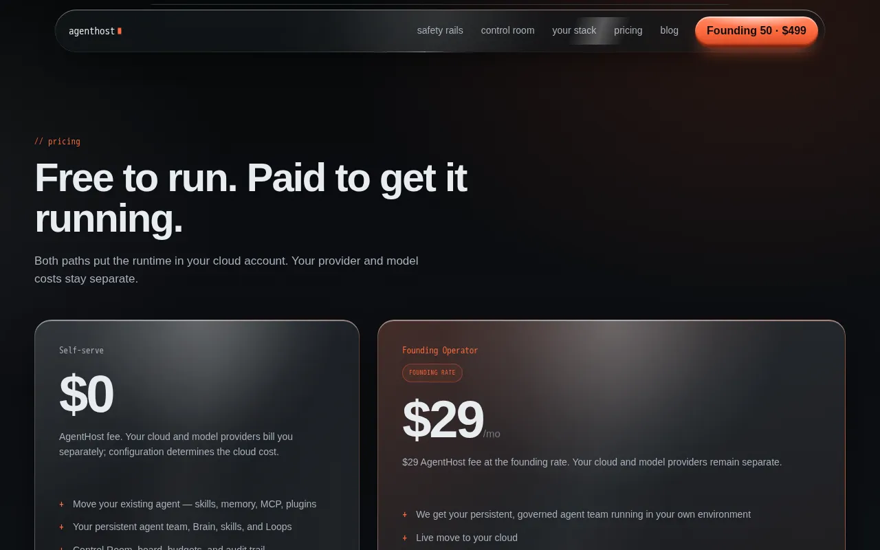 agenthost.space — pricing page