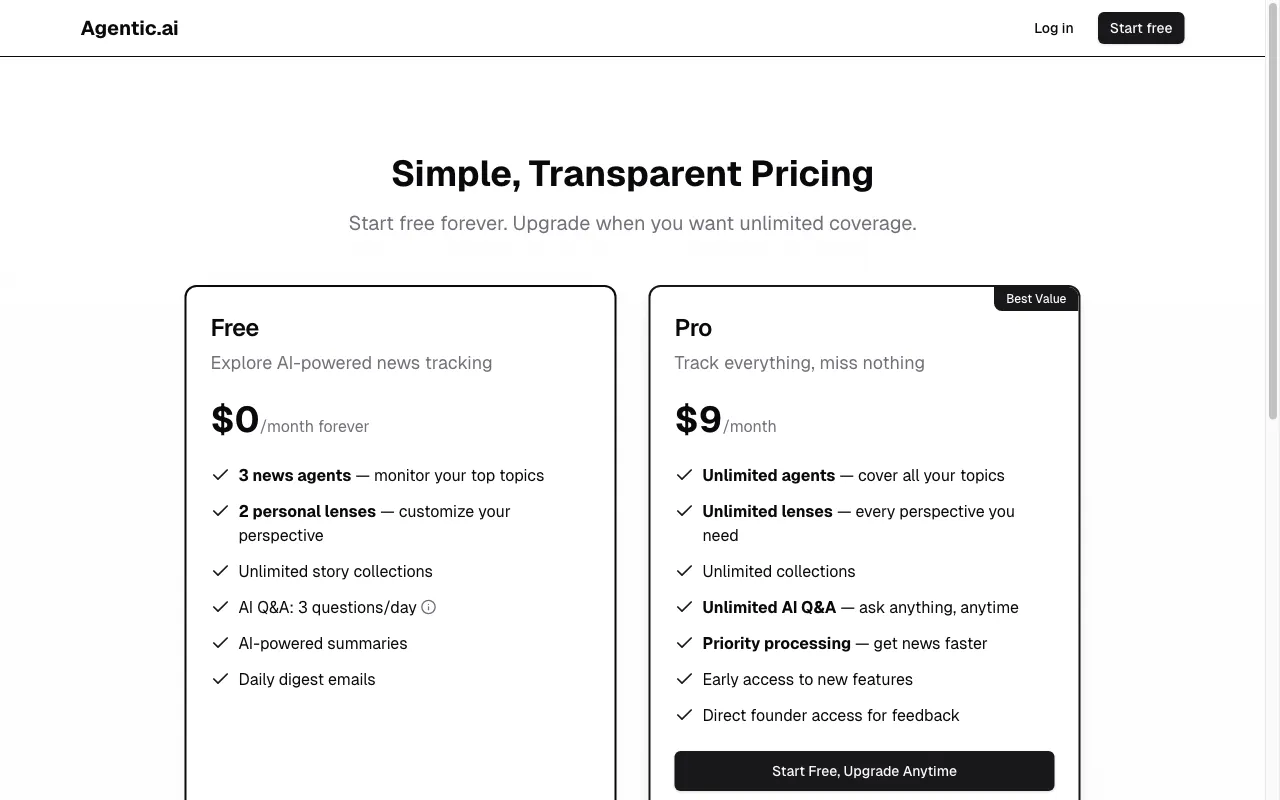 Agentic — pricing page