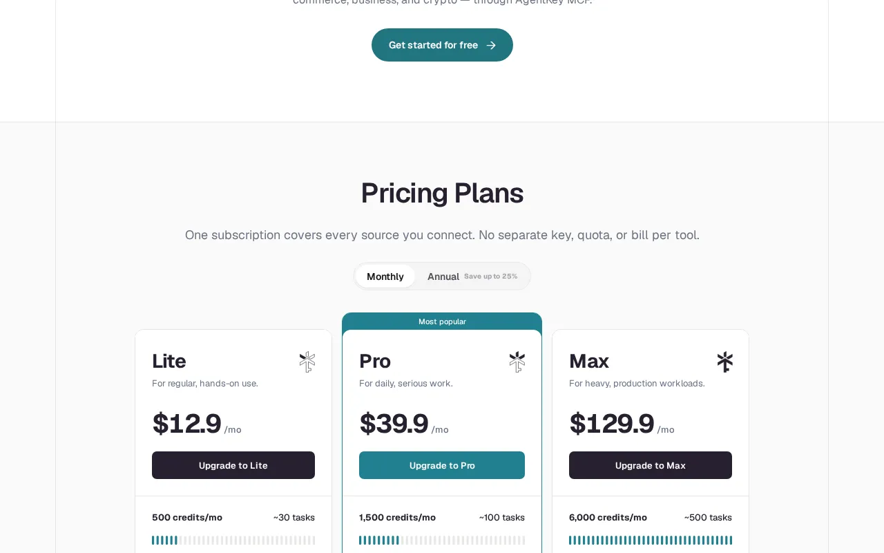 AgentKey — pricing page