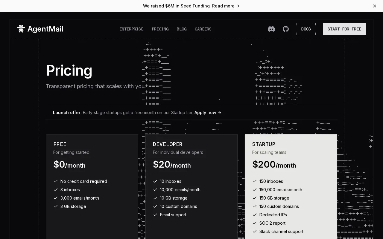 AgentMail — pricing page