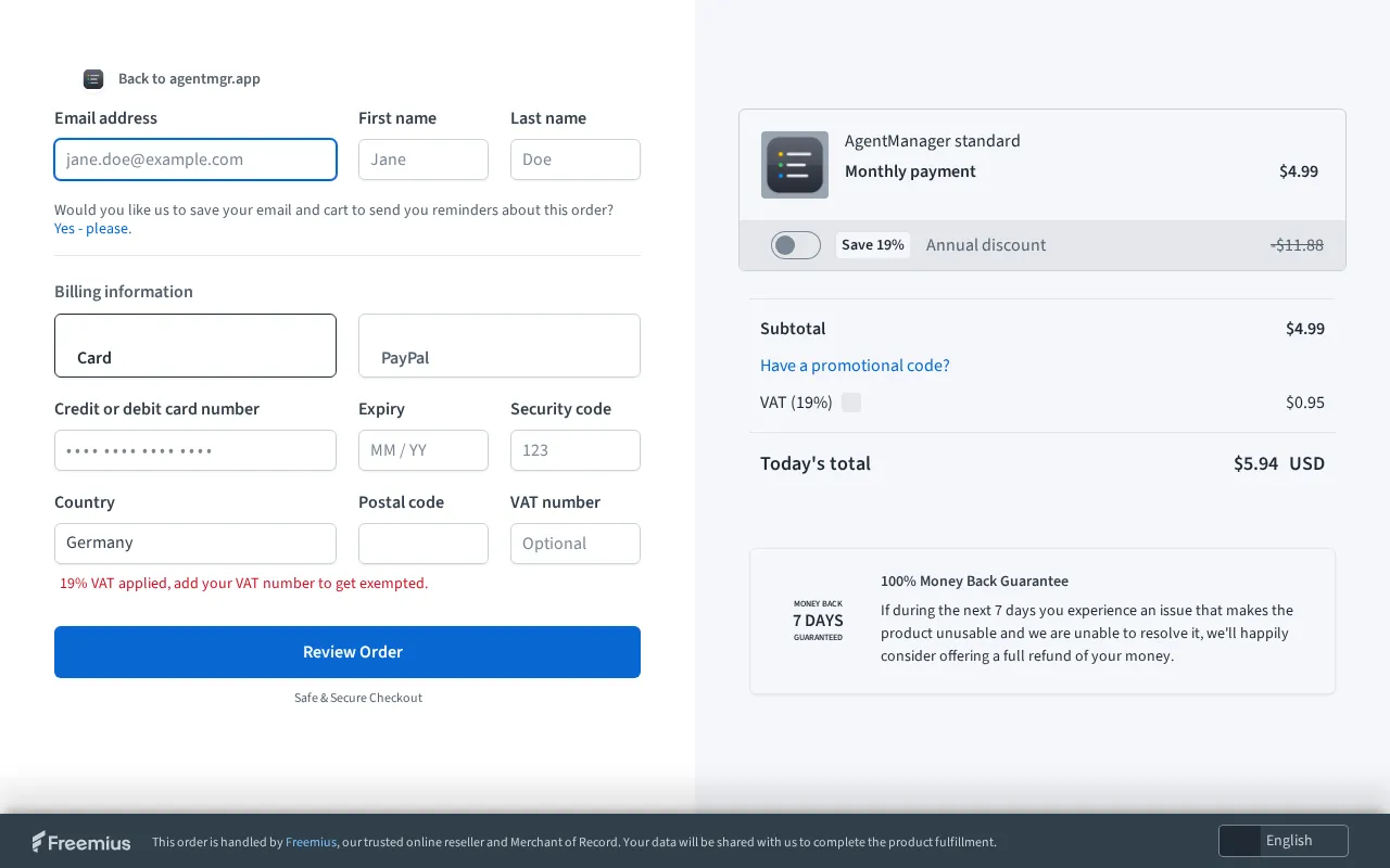 AgentManager — pricing page