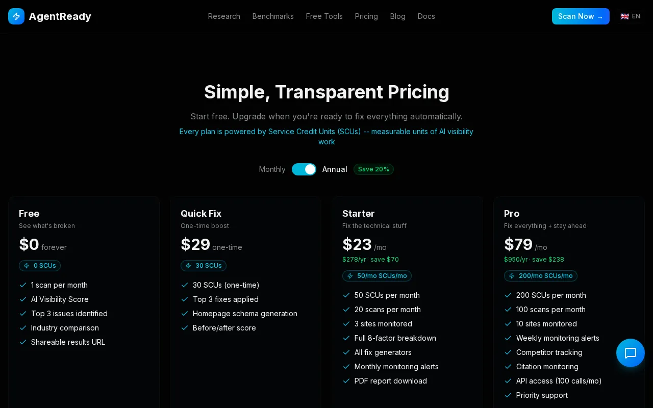 AgentReady — pricing page
