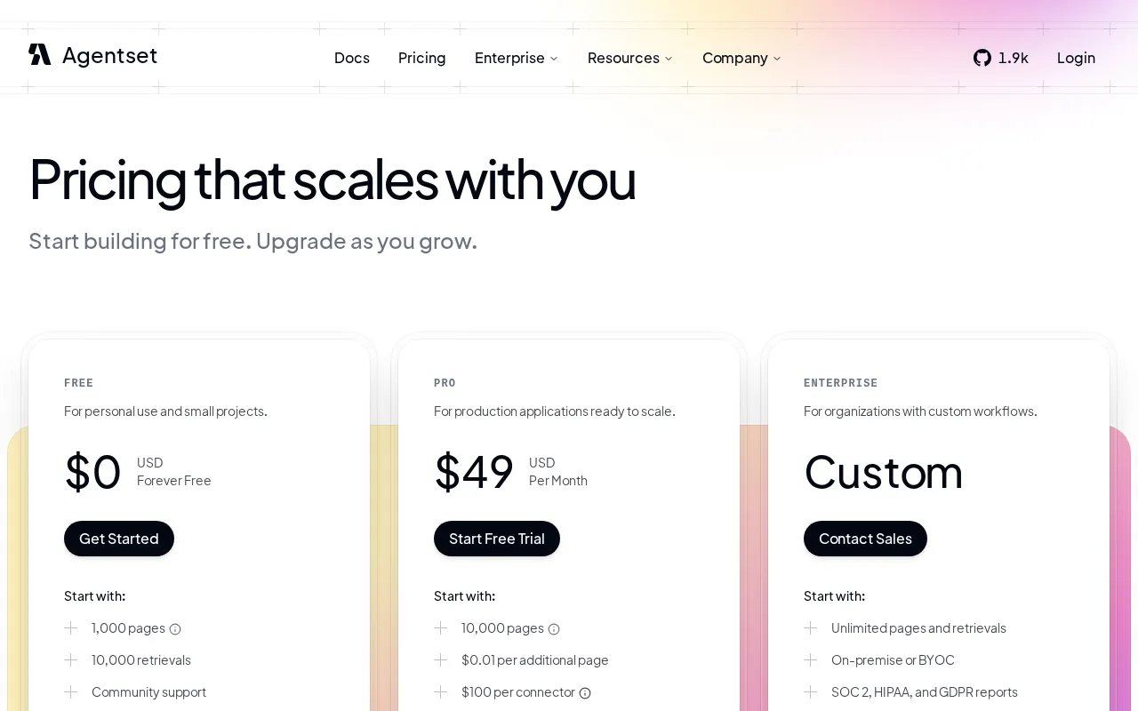 Agentset — pricing page