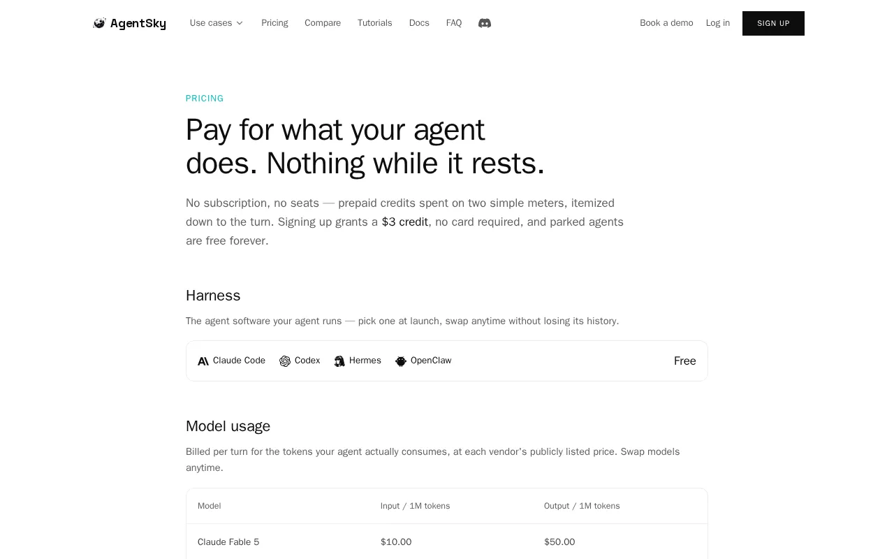 AgentSky — pricing page