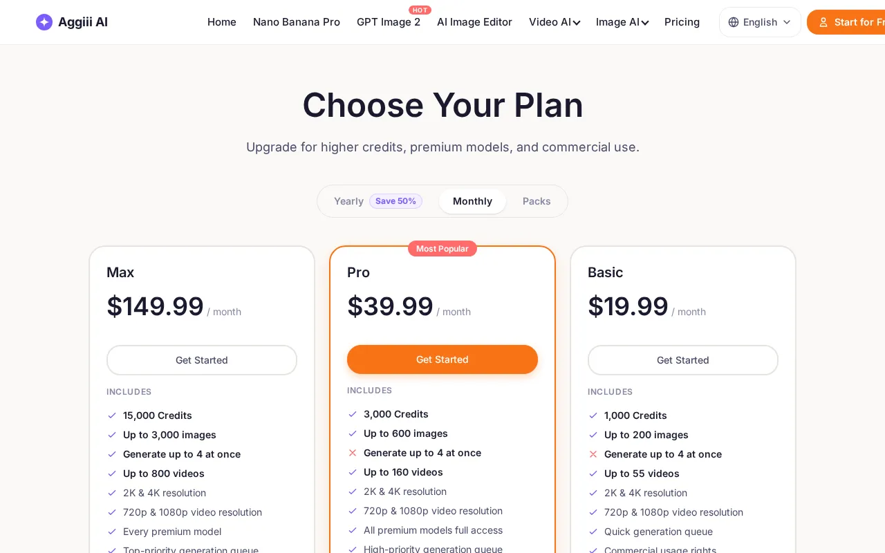 Aggiii AI — pricing page