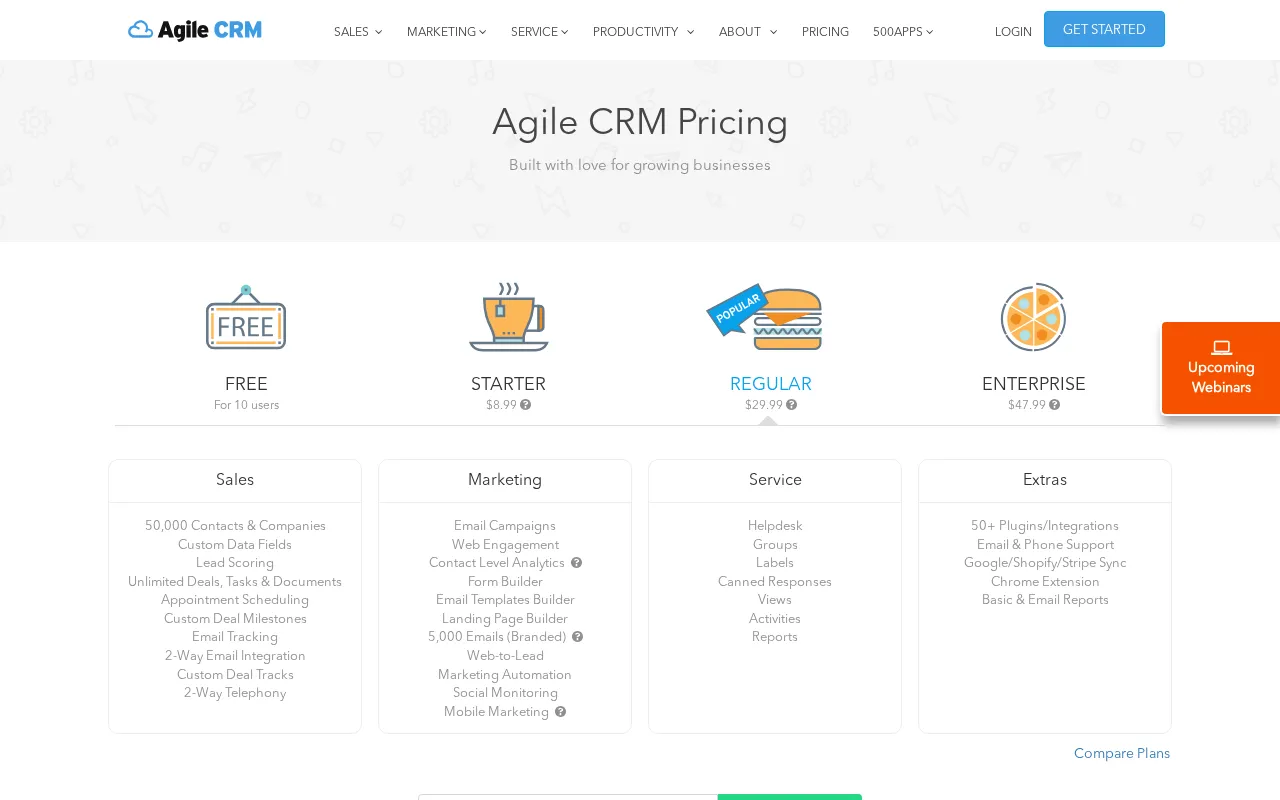 Agile CRM — pricing page