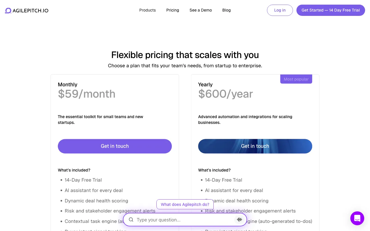 AgilePitch — pricing page