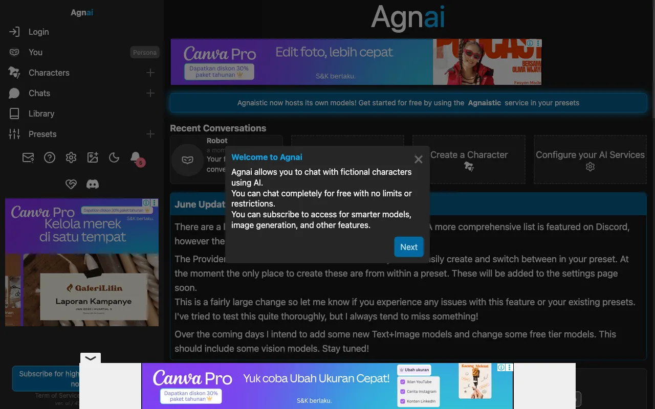 Agnaistic-agnai chat — preview screenshot