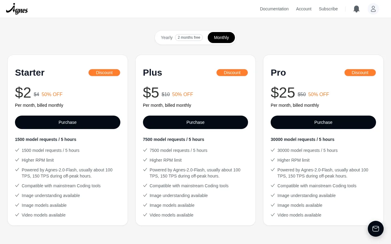 Agnes AI — pricing page