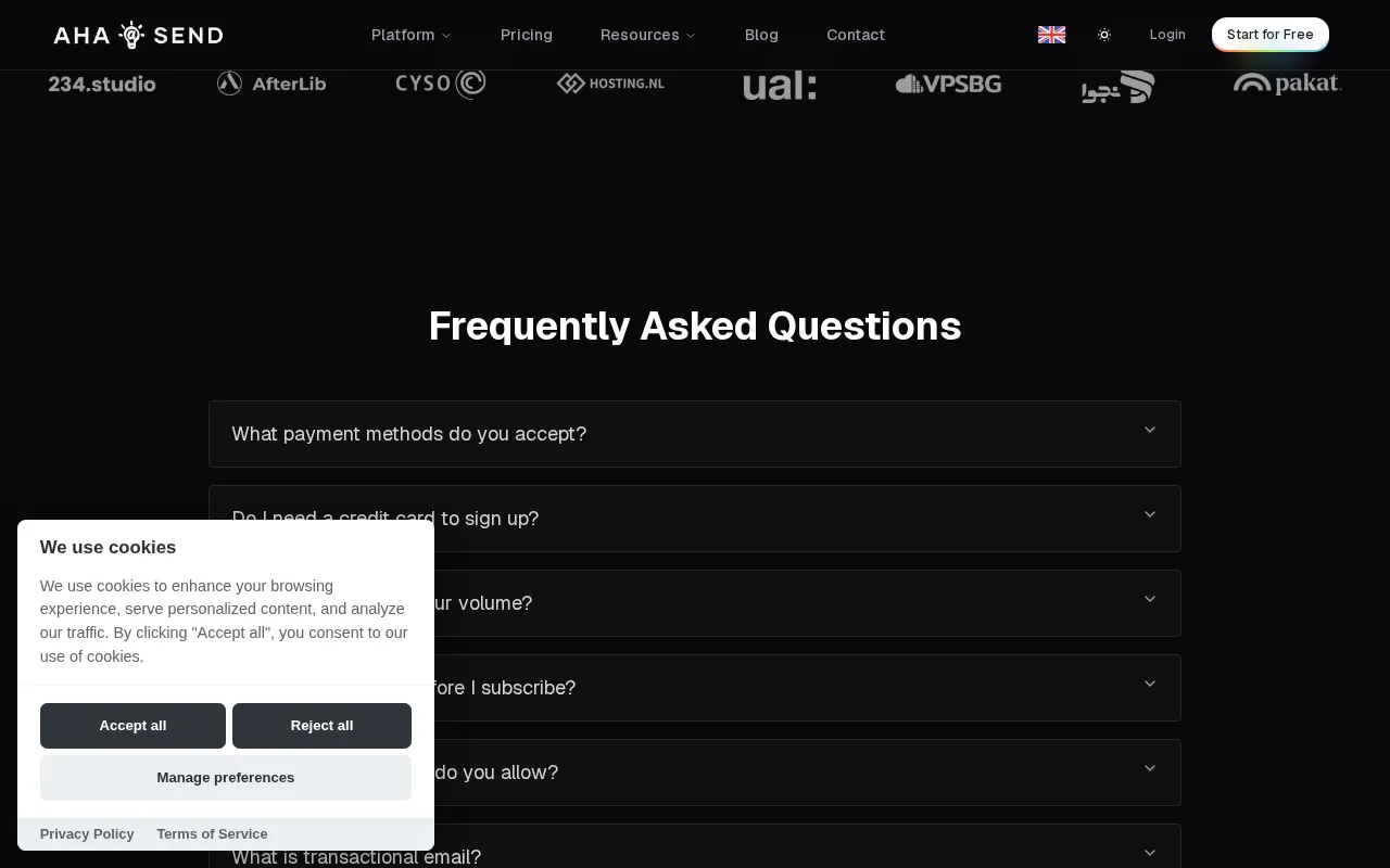 AhaSend — pricing page