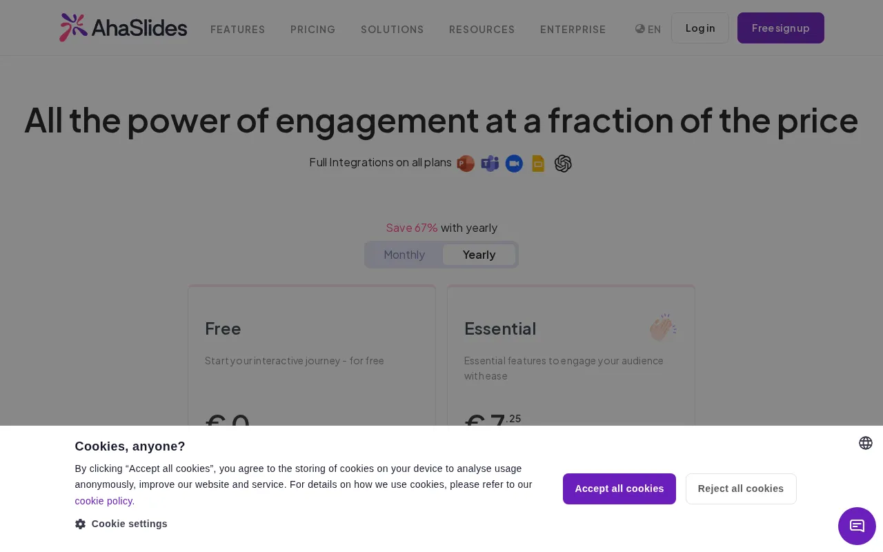 AhaSlides — pricing page