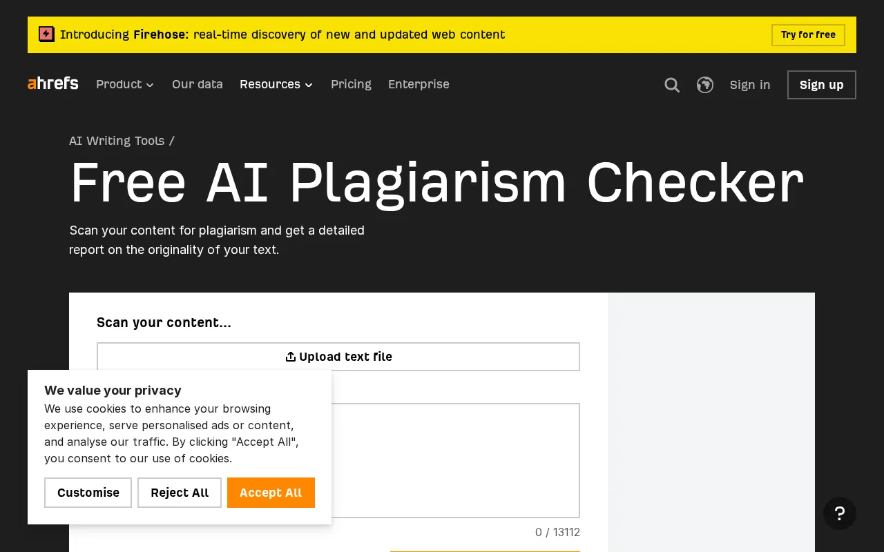 Ahrefs Plagiarism Checker — preview screenshot