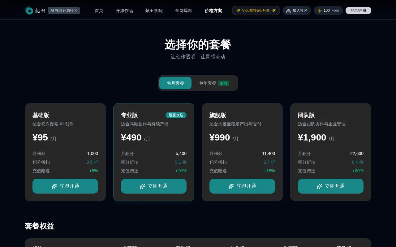 献丑 AI — pricing page