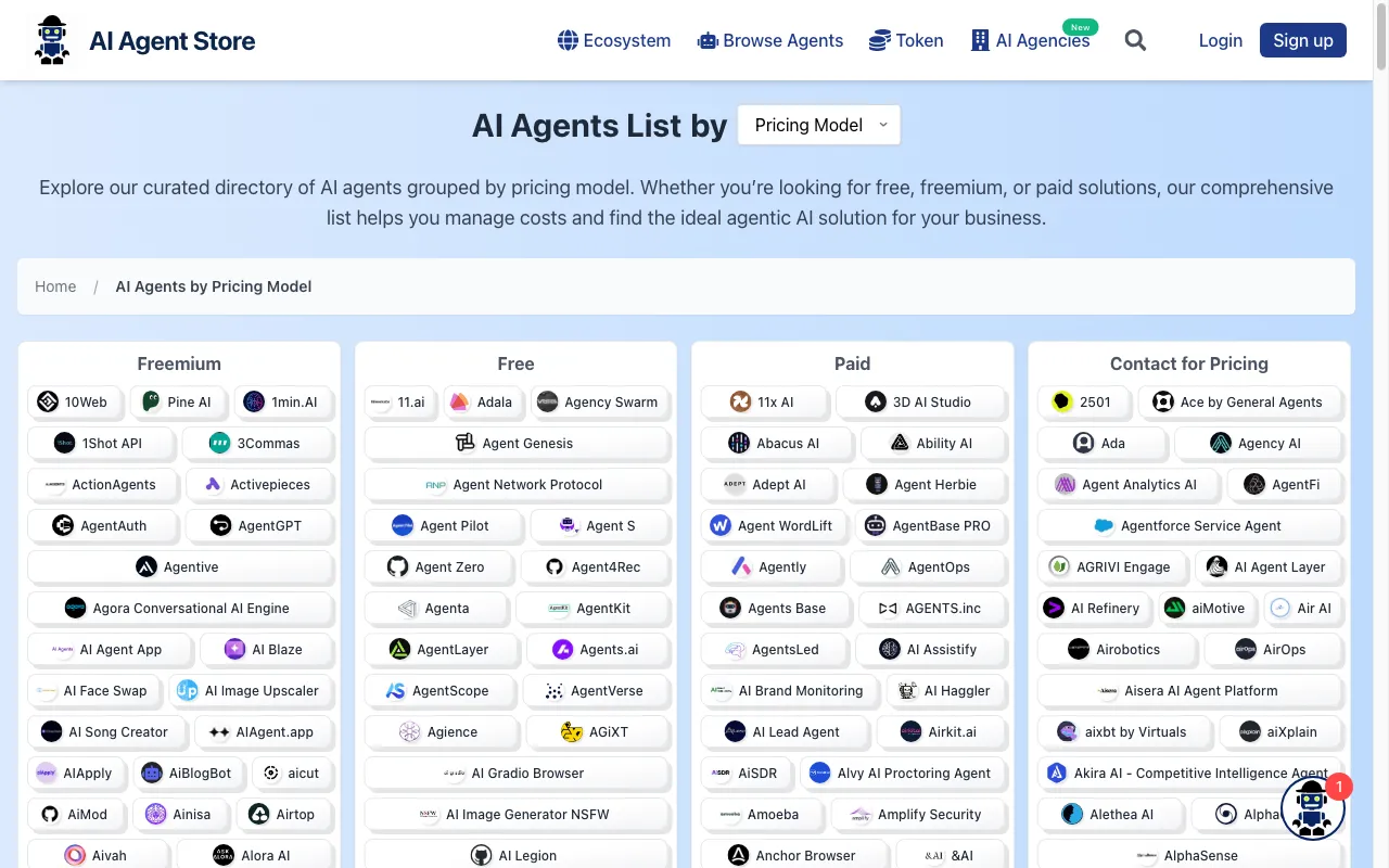 AI Agent Store — pricing page
